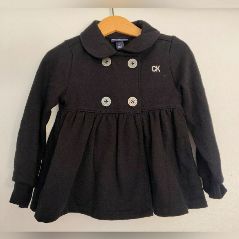 Calvin Klein Girl’s Black Cotton Peacoat Size 3T Dress Coat Cute Warm Fall